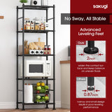 Sakugi Storage Shelves - Set of 2, 5-Tier Metal Shelf Organizer, Space-Saving Garage Shelving with Leveling Feet, Standing Shelves Organizer for Kitchen, Laundry, Pantry (18.4" x 12.6" x 57.4", Black) Sakugi