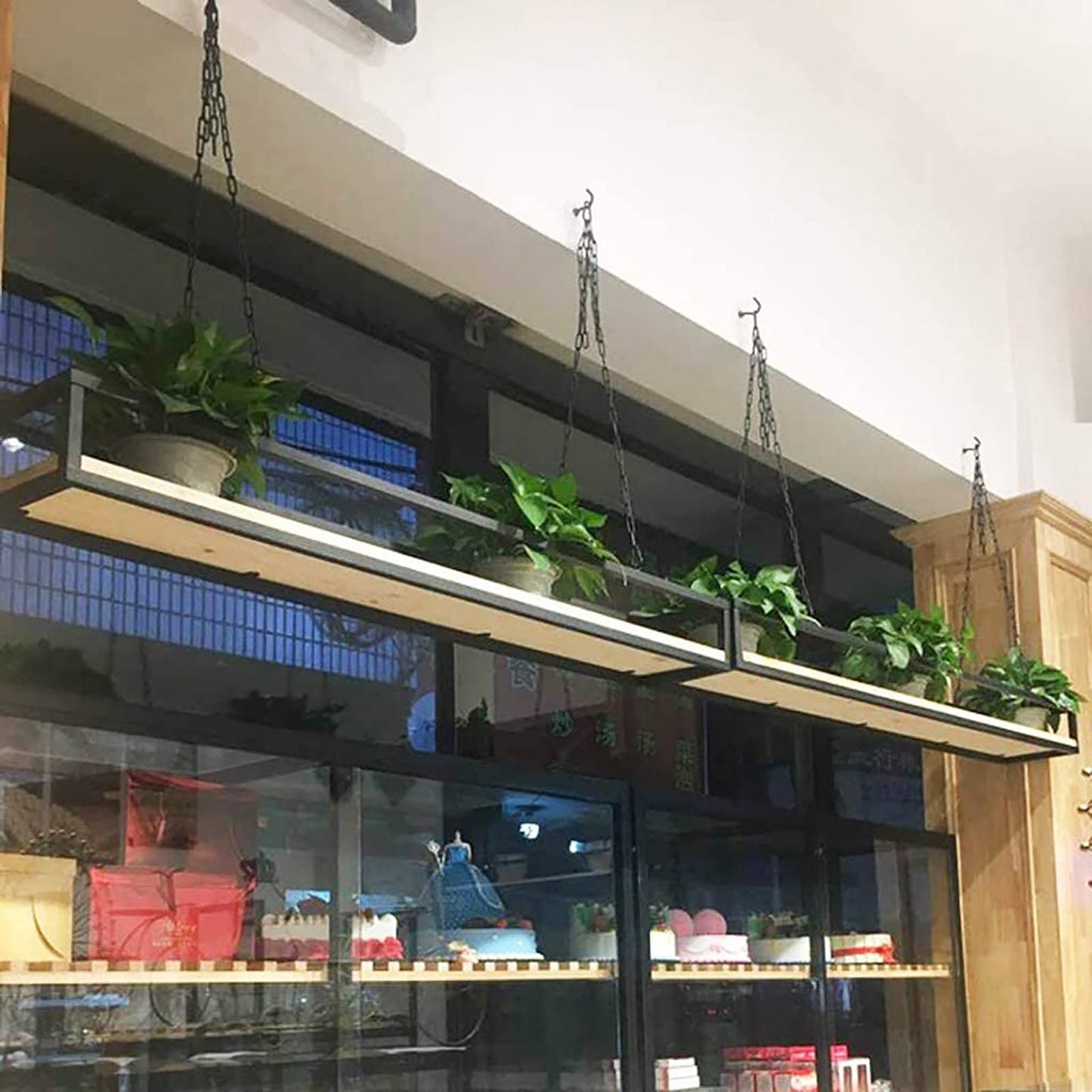 Ceiling Hanging Shelf Kitchen Storage Shelving, Flower Stand, Plant Railing Shelf with Solid Wood Board and Iron Frame, for Bar Flower Shop Balcony (Size : 120cm) - WoodArtSupply