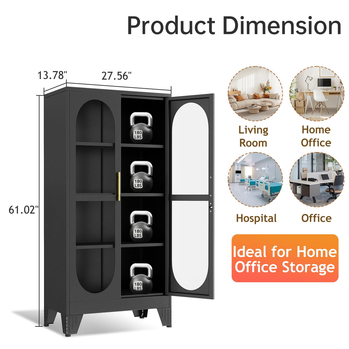 baoliwo 61" H Locking Display Cabinet with Glass Door, Tall Storage Cabinet with 3 Adjustable Shelves, Metal Curio Cabinet Multi-Purpose Display Case for Collectibles Living Room baoliwo