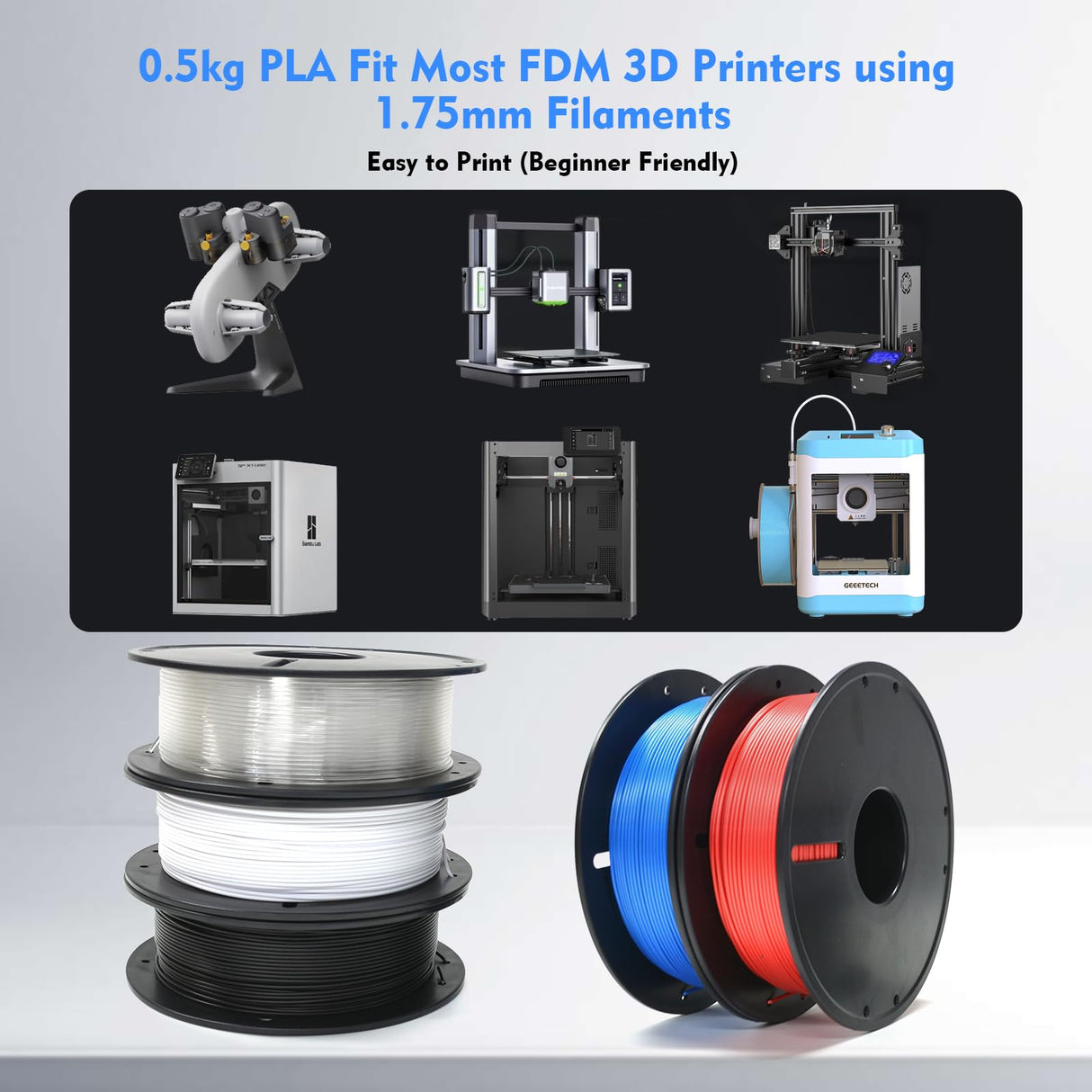 GEEETECH PLA Filament 1.75mm, 500g Spool (1.1 LBS) – Dimensional Accuracy ±0.02mm 3D Printer Filament, Low Warping & High-Speed Printing, Fits Most FDM 3D Printers, Green Geeetech