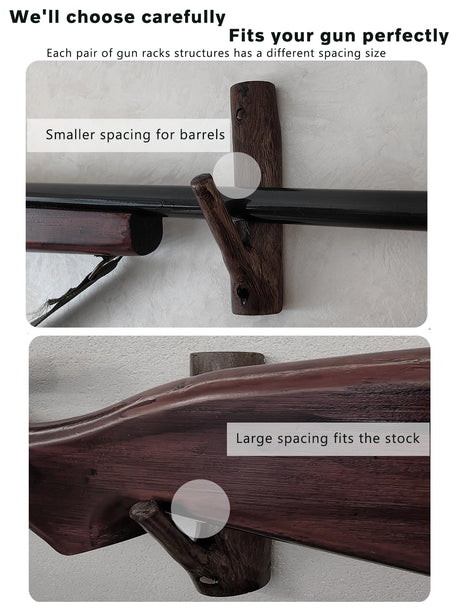 Fireaner Gun Rack Wall Mount,Natural Hardwood Gun Rack, Handmade Gun Hooks for Wall with Pre Drilled Holes and Hardware Bow Horizontal Hanger Archery for Storage Display Home (2) Fireaner