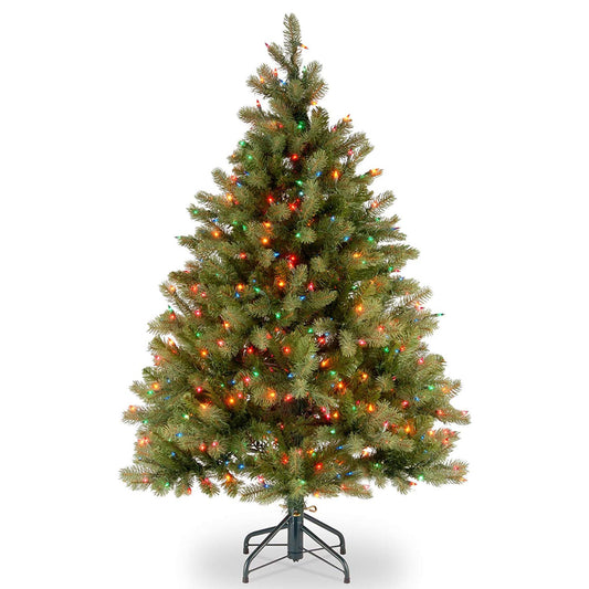 National Tree Company Pre-Lit 'Feel Real' Artificial Full Downswept Christmas Tree, Green, Douglas Fir, Multicolor Lights, Includes Stand, 4.5 feet