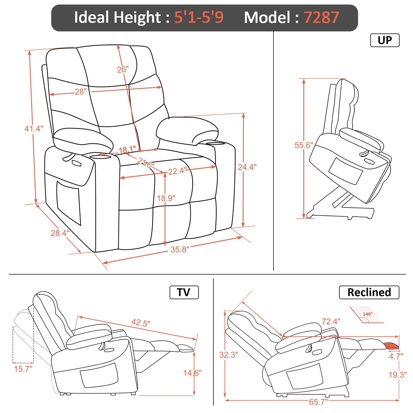 MCombo Power Lift Recliner Chair with Extended Footrest for Elderly People, Fabric 7287 (Brown, Medium-Regular)