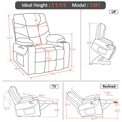 MCombo Power Lift Recliner Chair with Extended Footrest for Elderly People, Fabric 7287 (Brown, Medium-Regular)