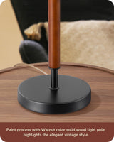 EDISHINE Mid Century Table Lamp, Pull Chain Switch Bedside Lamp with Linen Shade, Solid Wood Pole & Black Metal Base, Modern Nightstand Lamp for Bedroom, Living Room, Office, E26 Base EDISHINE