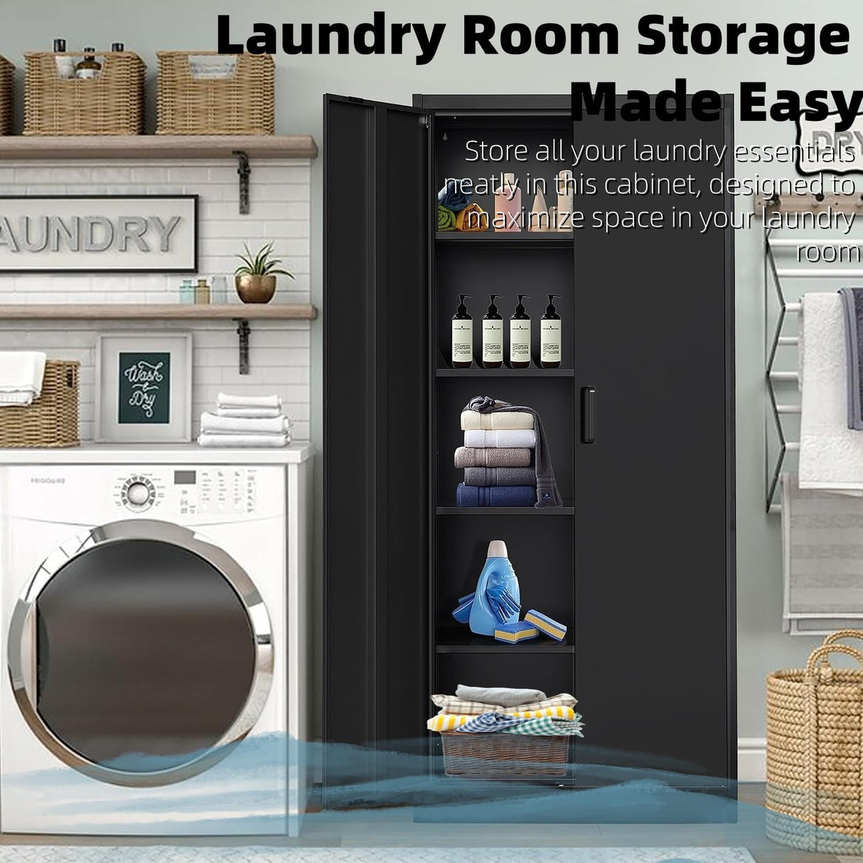 Guizeeopo Metal Storage Cabinet with 5 Adjustable Shelves, Garage Storage Cabinet with Doors and Shelves, File Cabinets for Home Office, Kitchen Pantry Cabinet, 71'H, Black Guizeeopo