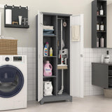 STEELIST Broom Closet, Metal Storage Cabinet with Hanging Rod, 65" Broom Tool Organizer, Metal Cabinet with Doors and Shelves, Tall Cleaning Storage for Home, Office, Garage, Balcony STEELIST