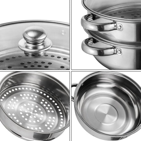 ZENFUN Steamer for Cooking, Steamer Pot with Steamer Insert, 2 Tier Stack and Steam Pot Set with Glass Lid, Stainless Steel Steamer Pot Double Handle, 11 Inch（Thickened） ZENFUN