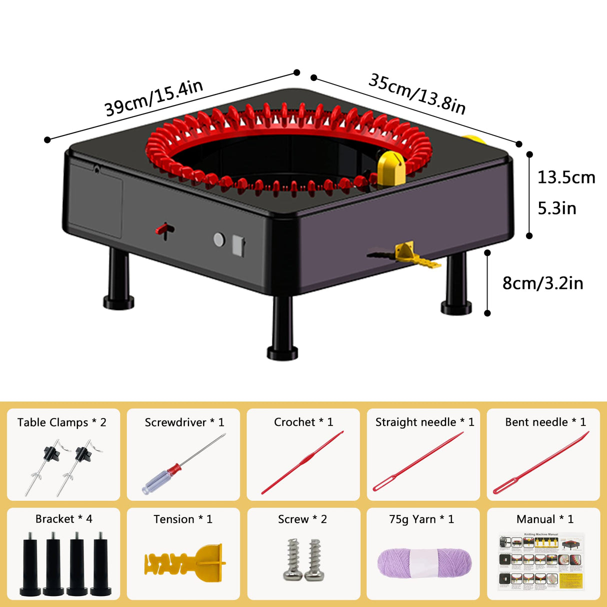 JAMIT Knitting Machine, 48 Needles Knitting Loom Machine, Hand Crank Knitting Machines for Adults, Knitting Board Rotating Double Knit Loom Machine Kit (No Electric Function) JAMIT