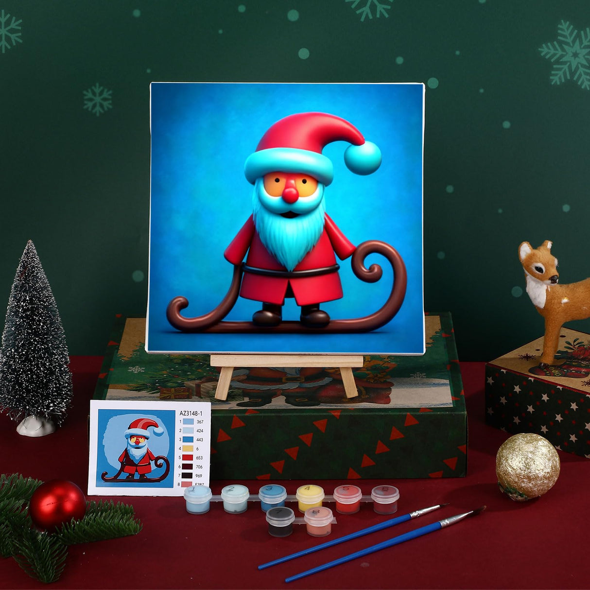 Nezyo 12 Sets Christmas Paint by Numbers Kit with Frame for Adult Beginners, Paint by Number DIY Acrylic Painting Canvas for Painting Party, Classroom Activity Birthday Gift, 8 x 8 Inch Nezyo