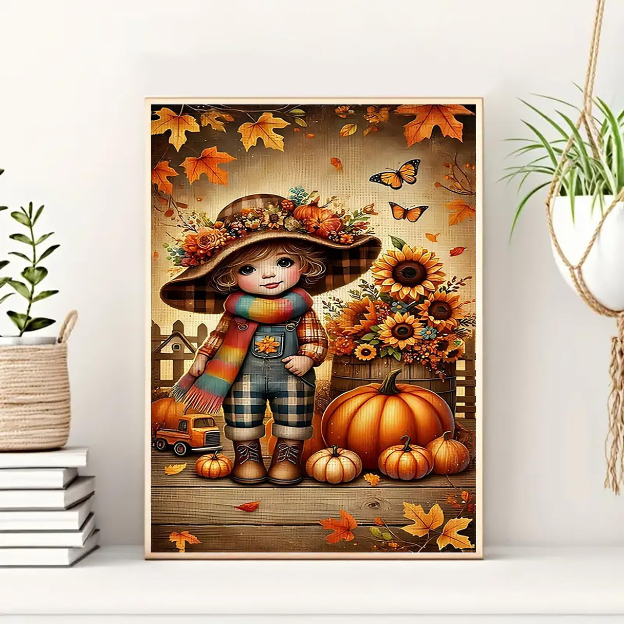 Fall Pumpkin Sunflower Leaf Diamond Art Kits for Adults, 5D Diamond Painting Kits for Adults Beginners, DIY Full Round Drill Diamond Dot Painting Gem Art Kits for Adult, Home Wall Decor 11.8x15.7 Inch VCLKDIY