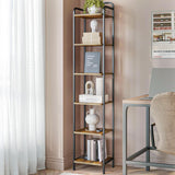 Hzuaneri Bookcase Bookshelf, Narrow Book Shelf, Industrial Corner Shelf Storage Organizer, Slim Shelving Unit for Home Office, Living Room, Bedroom, Kitchen, 6-Tier Rustic Brown and Black BC24601B Hzuaneri