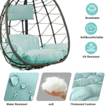 Egg Chair Indoor Outdoor, Foldable Hanging Egg Chair with Stand, Patio Swing Egg Chairs, UV Resistant Removable &Washable Thicken Padded Cushions, 350LBS Capacity for Bedroom, Balcony Blue HiDSLiving