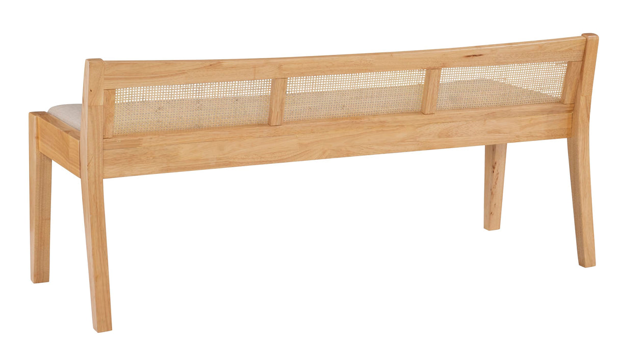 Powell Kasi Natural Low Back Cane Bench with Beige Upholstered Seat Powell