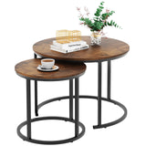 aboxoo Coffee Table Nesting Round Table Set of 2 Side Table with Sturdy Metal Frame for Living Room Bedroom Apartment Modern Industrial Simple Nightstand,Rustic Brown aboxoo