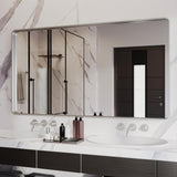 ISKM Brushed Silver Bathroom Mirror, 55 x 30 Inch Rounded Rectangle Silver Metal Frame Mirror for Wall Modern Vanity Mirror (Horizontal/Vertical) ISKM