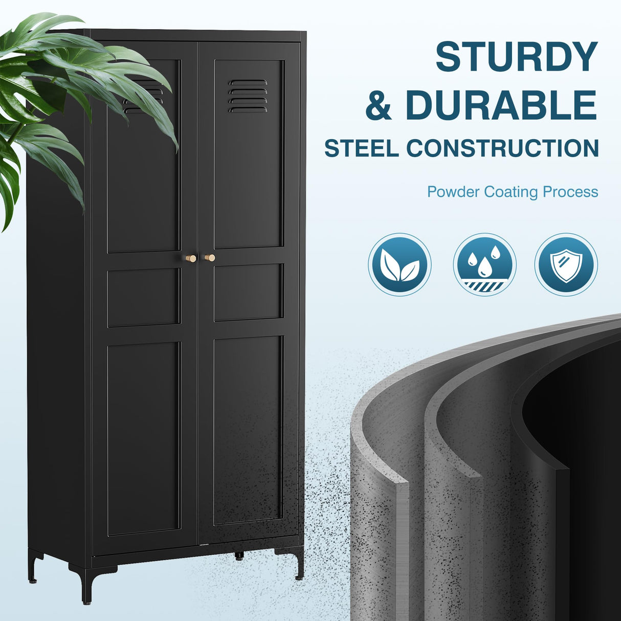 MIIIKO Storage Cabinet with Doors, Metal Pantry Cabinet, Tall Kitchen Storage Cupboard with 4 Shelves, Freestanding Storage Cabinet for Laundry Room, Garage and Bathroom MIIIKO