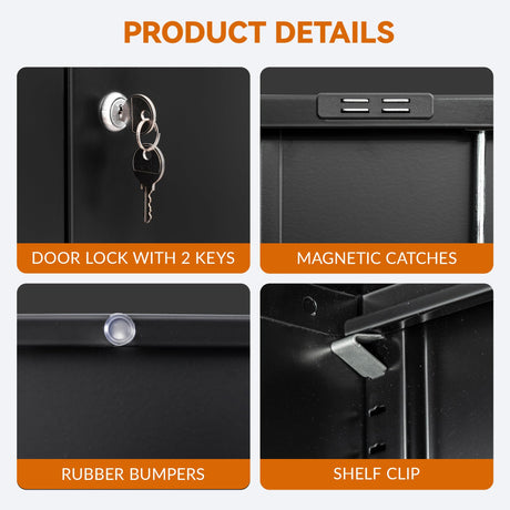 BESFUR Metal Garage Storage Cabinet 36"H, Steel Locking Cabinet with 2 Lockable Doors and 2 Adjustable Shelves easy to assemble for Home Office, Garage,School, Apartment, Warehouse, Utility Room,Black BESFUR