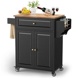 Gizoon Black Kitchen Island Cart with Rubberwood Top & Multi-Storage for Home and Dining Gizoon