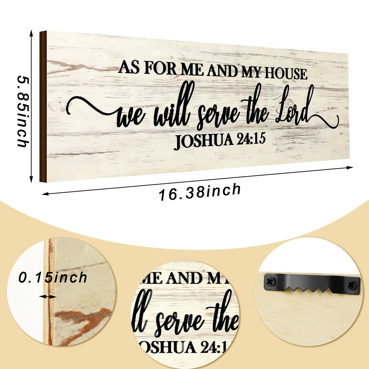 Jetec Christian Wall Art Decor, As for Me and My House We Will Serve the Lord Wooden Plaque Decor for Church Home Farmhouse Bible Verse Scripture Wall Signs (17 x 6 Inch, Joshua) Jetec