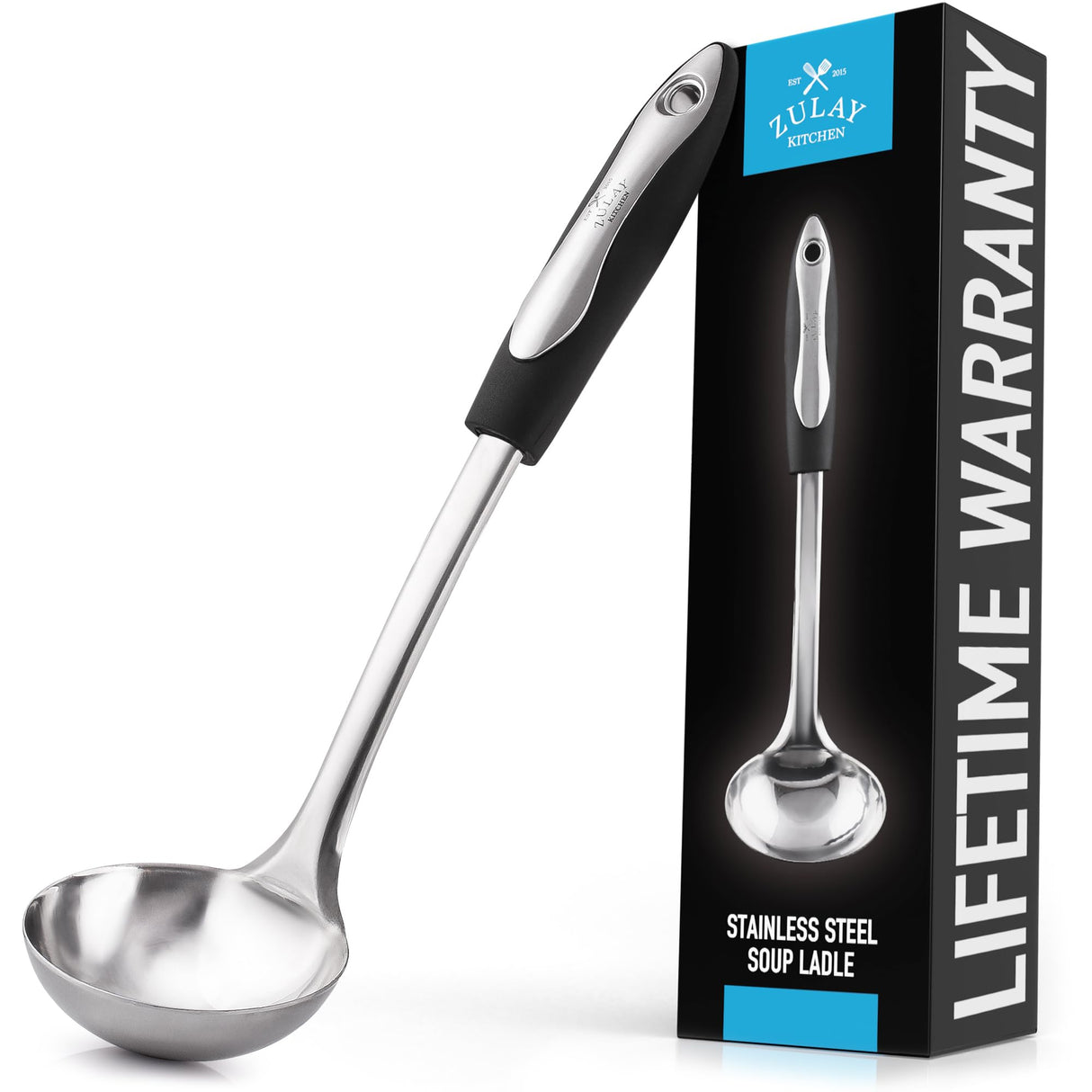 Zulay Kitchen Stainless Steel Cooking Utensil - Stainless Steel Kitchen Utensil - Durable Kitchen Gadgets - Metal Kitchen Accessories - Easy to Clean Kitchen Tools - 12" Soup Ladle Zulay Kitchen