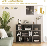 LDAILY 8 Cube Low Bookcase, 3 Shelf Horizontal Bookshelf, 3-Tier Storage Cabinet with Anti-Tipping Device, Modern Storage Shelves for Living Room, Classroom, Kids Room, Office (Gray) LDAILY