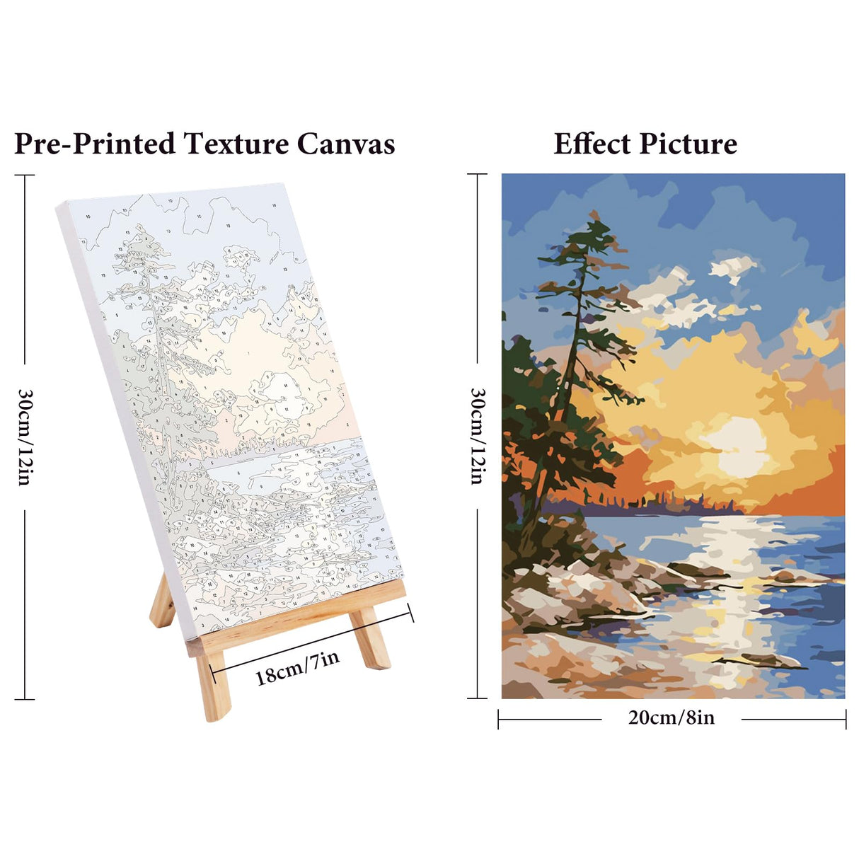 4 Pack Framed Paint by Numbers Kit for Adults Beginners with Wooden Easel, DIY Sunrise and Sunset Landscape Paint by Number Kit with Frame, Easy Painting by Numbers for Home Wall Decor, 8x12 inch Fountor