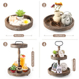 ASMPCUE 2 Tiered Tray Stand, Farmhouse Tiered Tray Stand with Metal Handle for Home Kitchen Decor, Wooden Rustic Two Tiered Serving Tray Coffee Table Tray for Holiday Decor, Tray ONLY(Rustic Wood) ASMPCUE