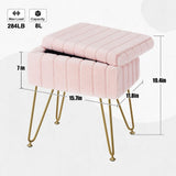 Greenstell Vanity Stool Chair Faux Fur with Storage, 15.7"L x 11.8"W x 19.4"H Soft Ottoman 4 Metal Legs with Anti-Slip Feet, Furry Padded Seat, Modern Multifunctional Chairs for Makeup, Bedroom Pink GREENSTELL