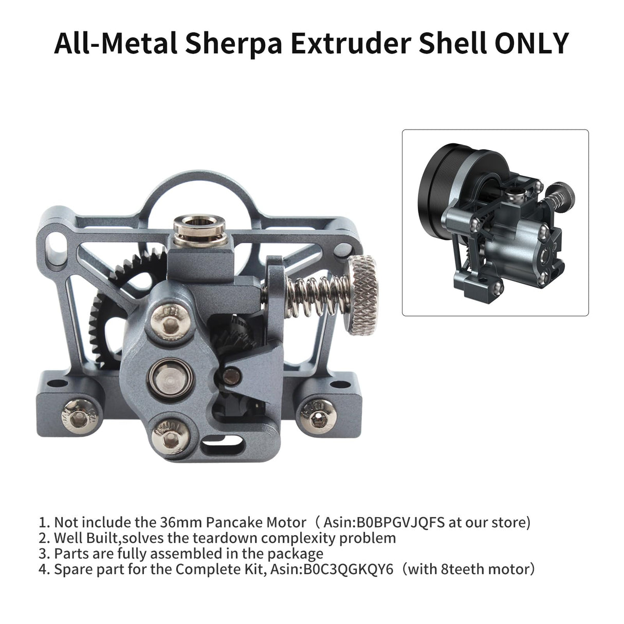 FYSETC Upgraded 3D Printer Accessory - Sherpa Mini Extruder - All Metal Shell NO 36mm Pancake Motor: Light Weight BM Extruder Hotend Part Compatible with Vorn 2.4 Prusa i3 MK3S+ Ender 3 V2 CR-10 FYSETC