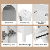 Harper & Bright Designs 24" Bathroom Vanity with Sink, Free Standing Single Basin Vanity Set with Two Drawers and Glass Door, Modern Wooden Bathroom Cabinet with Ceramic Basin for Bathroom, White Harper & Bright Designs