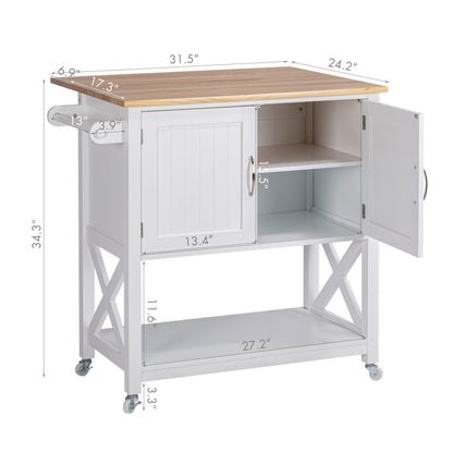 Spirich Kitchen Island on Wheels, Rolling Kitchen Cart with Storage Cabinet, Small Kitchen Island with Drop Leaf and Towel Rack for Dining Room, White - WoodArtSupply