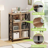 FATORRI Rustic 6 Cube Storage Organizer Shelf, Wood and Metal Cubby Bookcase, Industrial 4 Tier Cube Bookshelf (Rustic Oak) FATORRI