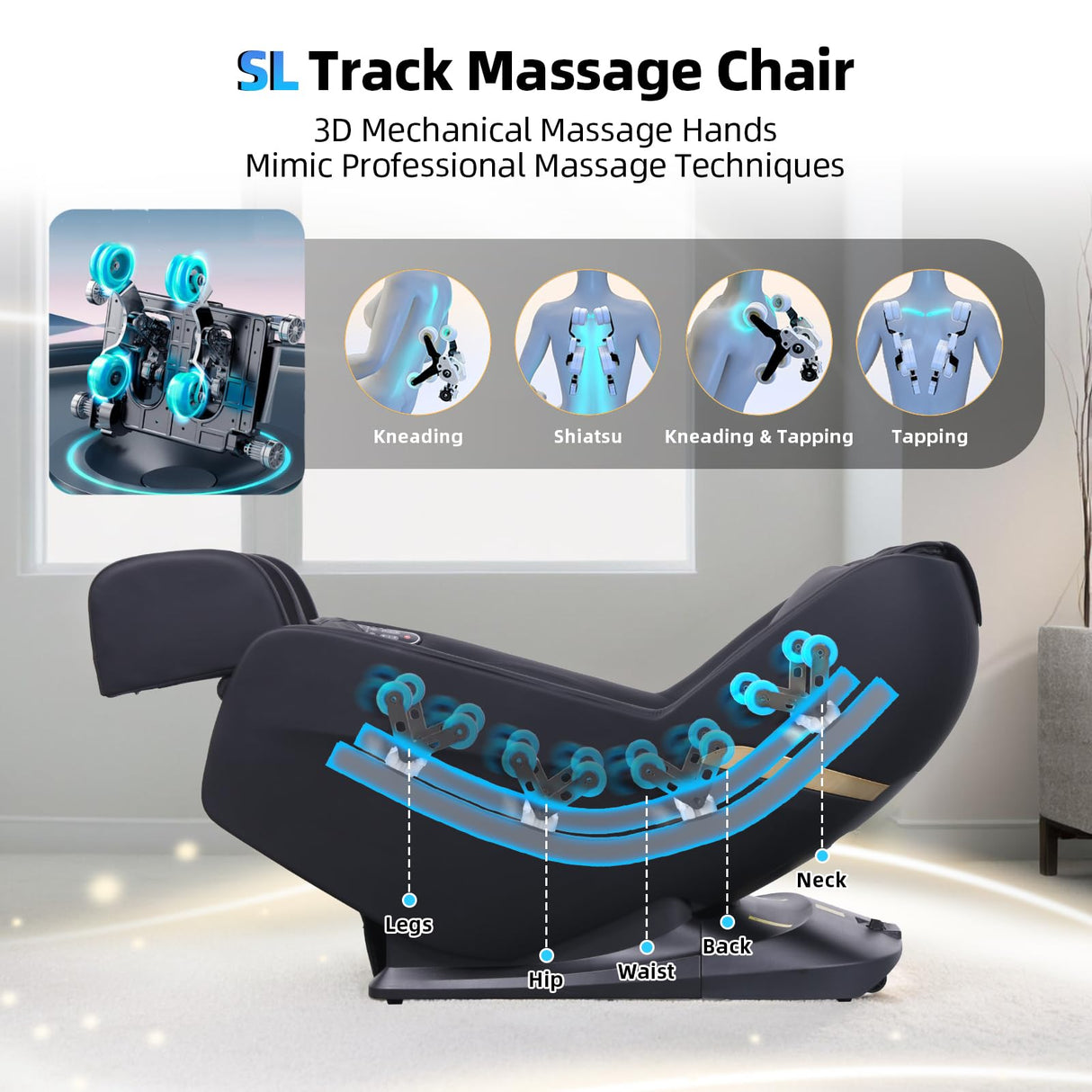 Massage Chair Full Body, Zero Gravity 3D SL-Track Shiatsu Massage Recliner Chair with Auto Modes, Airbag Massage, Wheels for Easy Movement, Compact Design for Quality Comfort, Black Msutree