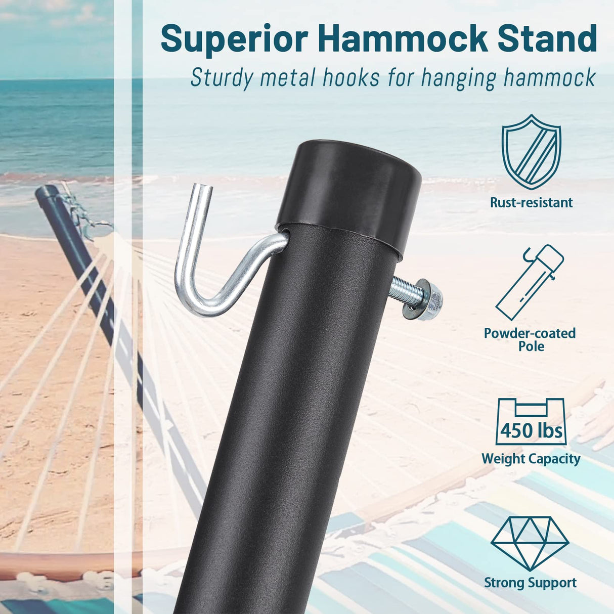 SUPERJARE 12 FT Hammock Stand Only, 450 lbs Capacity Heavy Duty Steel Hammock Stand, Portable Carrying Bag, 2 Person, Rust-Resistant Finish, Perfect for Patio, Camping, Indoor, Outdoor - Black SUPERJARE