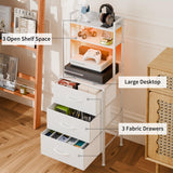 Fixwal Tall Nightstand with Charging Station, 41 Inch Led Night Stand with U-S-B Port & Socket, 3 PU Finished Fabric Storage Drawers, Office, Bed Side Table & Bookshelf in One, White Fixwal