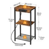 HOOBRO Tall End Table with Charging Station, 30 Inch Tall Nightstand, 3-Tier Side Table with Storage Shelves, for Living Room, Bedroom, Hallway, Rustic Brown BF09UDH01 HOOBRO