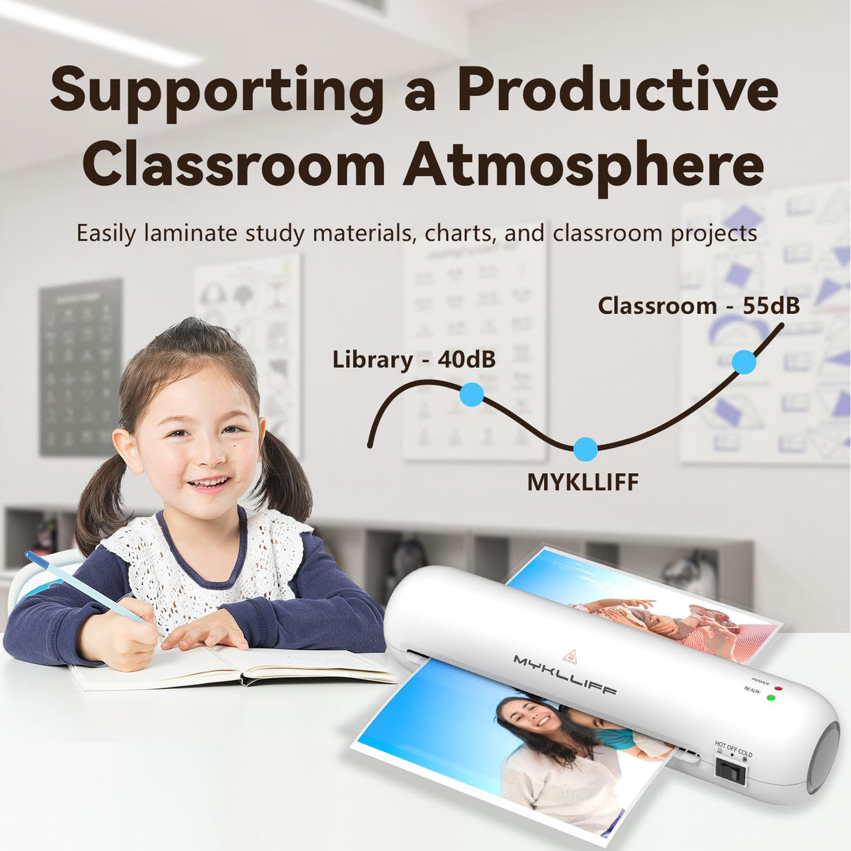 Laminator Machine 9-Inch Portable Thermal Laminater with Hot & Cold Modes, A4 Small Laminating Machine with ABS Jam-Release, 3-Min Warm-Up, 6-in-1 Photo Laminator Kit for Home Office and Class, White MYKLLIFF