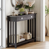ChooChoo Black Entryway Table with Drawer, Narrow Console Table, Sofa Table with Storage Shelf for Entryway, Living Room and Hallway ChooChoo