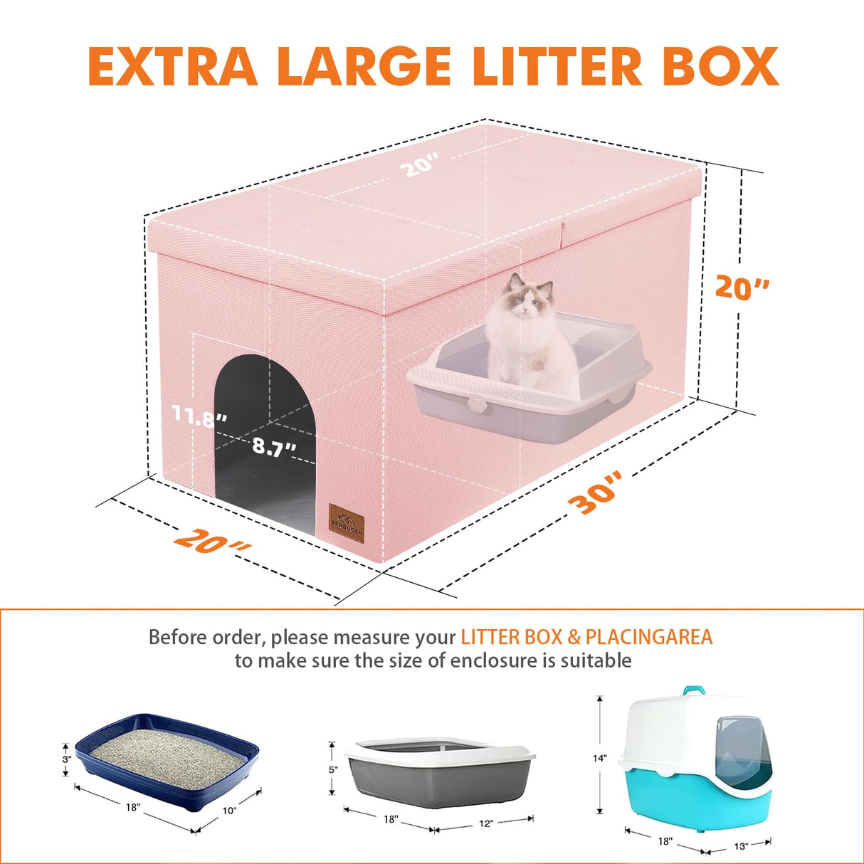 Zerbuger Cat Litter Box Enclosure Furniture for Odor Control, Hidden Cabinet Cats Litter Ottoman with Flip-Up Lid,Cat Litter Box Bench with Storage Space, Dog Proof (Pink, Large) Zerbuger