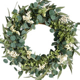 TEMPUS 20-Inch Artificial Eucalyptus Wreath Handmade Spring Summer Door Hanging, Farmhouse Wall Decor, Wedding Gift, Outdoor-Friendly Green Leaf Wreath TEMPUS