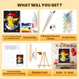 Cartoon Paint by Numbers Kit for Kids with Framed Canvas - with Wooden Easel, Easy Kids Paint by Number Kits Age 8-12, DIY Acrylic Oil Painting Kits with 4 Wooden Brushes Nice Gift Box (12x16 inch) KOJEFCV