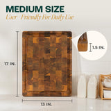 Yes4All Durable Acacia Cutting Boards for Kitchen, [17''Lx13''Wx1.5” Thick] Medium End Grain Cutting Board, Pre Oiled Wood Cutting Boards, Thick Chopping Board w/Juice Grooves and Easy Grip Handle Yes4All