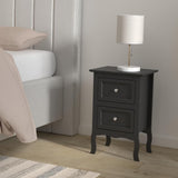 Karl home Black Nightstand Set of 2 for Bedroom, Vintage Small Night Stand with Drawers, Farmhouse Side Table, Wooden End Tables with Curved Legs for Office, Mid-Century Karl home