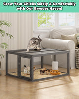 COZIWOW Chicken Coop Run Rabbit Hutch, Portable Chicken Cage Pens with Top & Side Opening Doors, Folding Wooden Chicken Coop, Outdoor Indoor Small Animal Playpen, Chicken Brooder Box, 45.3Inch (Grey) COZIWOW