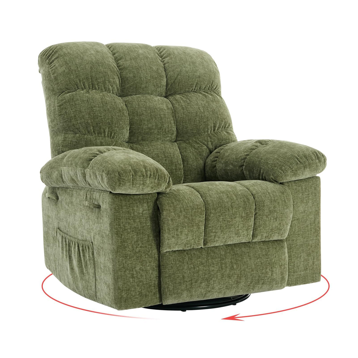 CheerAmenit 360° Swivel & Rocking Recliner Chair, Green Fabric Upholstered Glider with Side Storage Pockets, Sturdy Q235 Steel Frame Single Sofa for Living Room, Nursery, Small Apartments CheerAmenit