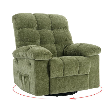 CheerAmenit 360° Swivel & Rocking Recliner Chair, Green Fabric Upholstered Glider with Side Storage Pockets, Sturdy Q235 Steel Frame Single Sofa for Living Room, Nursery, Small Apartments CheerAmenit