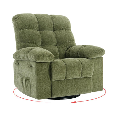 CheerAmenit 360° Swivel & Rocking Recliner Chair, Green Fabric Upholstered Glider with Side Storage Pockets, Sturdy Q235 Steel Frame Single Sofa for Living Room, Nursery, Small Apartments