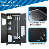 VASAAOSD 75" Metal Storage Cabinet, Tool Cabinet with Hooks, Garage Storage Cabinet with Lock, Heavy-Duty Tool Storage Cabinet for Utility Room, Gym, Basement, Broom Closet Cabinet, Black VASAAOSD