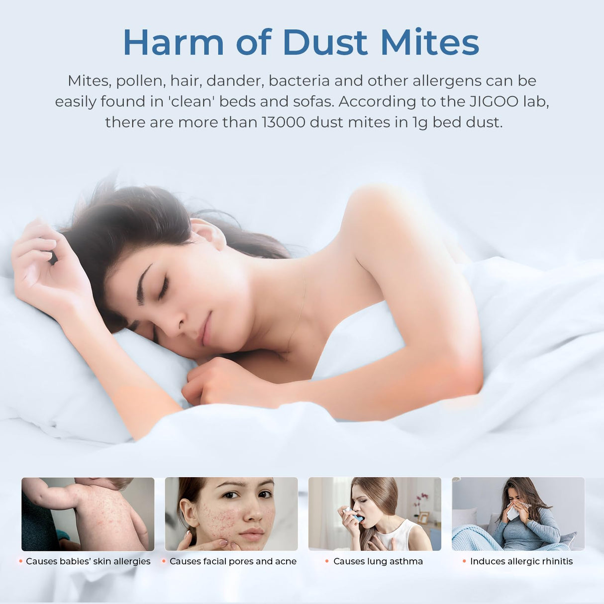 JIGOO Mattress Vacuum Cleaner with UV & Ultrasonic and High Heating,Anti-allergen Powerful Handheld Vacuum for Bed,Sofa JIGOO